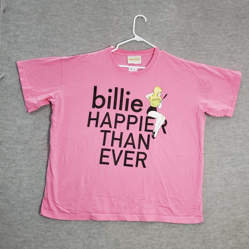 Billie Eilish Women Shirt 2XL Pink Pretty Boy Graphic Oversize Boxy Happier READ